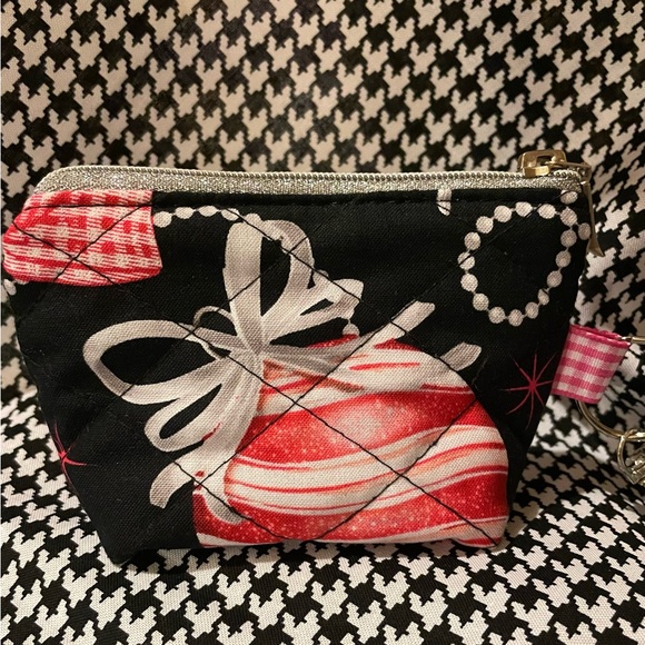 X-Mas Bow Print Coin/Card/ Key Holder Pouch - Puff Quilted! - Picture 3 of 8